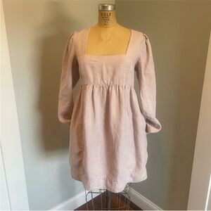 GANNI- Size 39(US 8-10)Hemp Light Lilac Square Neck Long Puff Sleeves Mini Dress